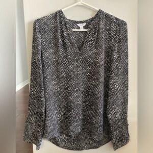 Calvin Klein black and white long-sleeve blouse, size small